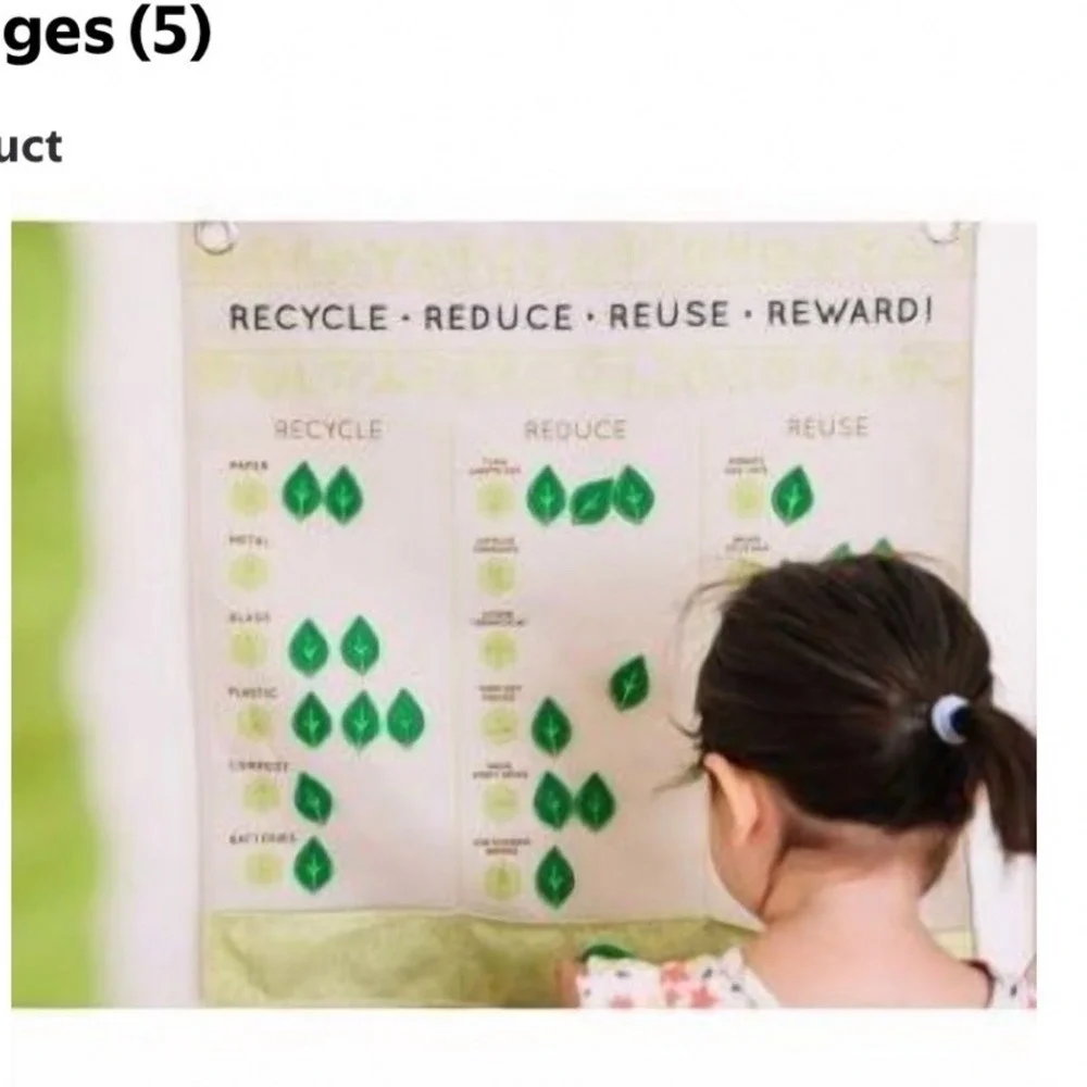 Recycle Kids Education Chart Wall Hanging Eco Friendly Reward Tracker Green Leaf